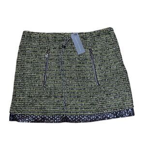 NWT Proenza Schouler Silk Wool Blend Tweed Mini Skirt Black / Lime Green Size 6